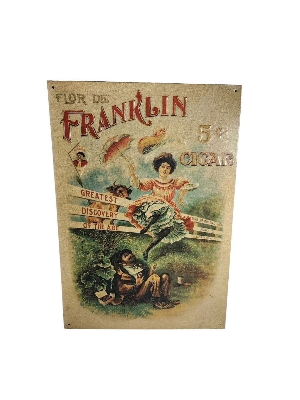 Vintage Flor de Franklin Cigar metal wall sign